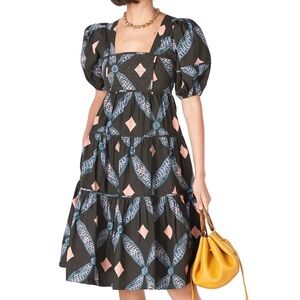 Ulla Johnson Nora Cotton Poplin Quilted Puff Sleeve Tiered Dress Army